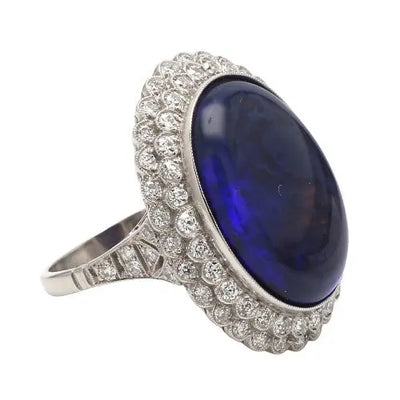 13.00ct Oval Black Opal and Diamond Ring Sz.6.75