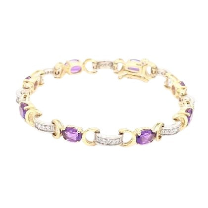 14k Gold Bracelet with Amethysts and Diamonds