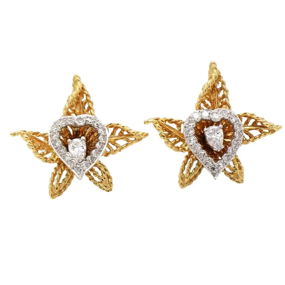 18K Yellow Gold & Platinum Flower Earrings with Entremblant Diamonds