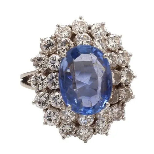 6.00ct Unheated Sapphire & Diamond Ring Sz. 7.5