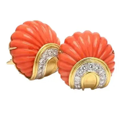 David Webb Carved Coral Earrings with Diamonds