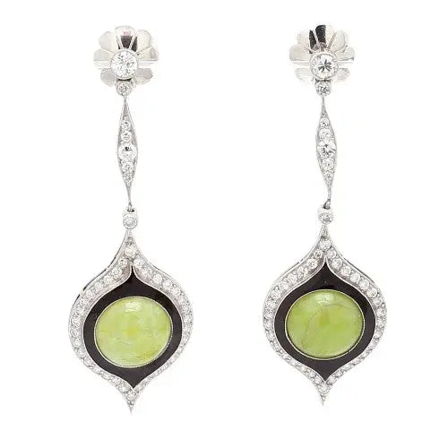 Jadeite and Old Mine Cut Diamond Earrings