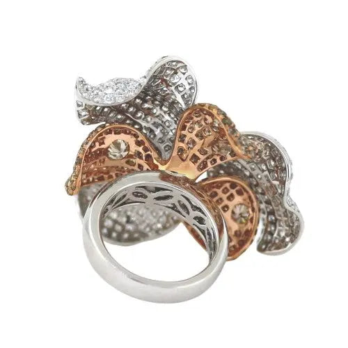 9.921ctw Round Brilliant Cut Two-Tone Diamond Floral Pave Ring