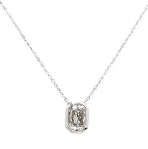 1.01ct J VS2 Radiant Diamond Bezel Set Gold Necklace on 22” Adjustable Chain
