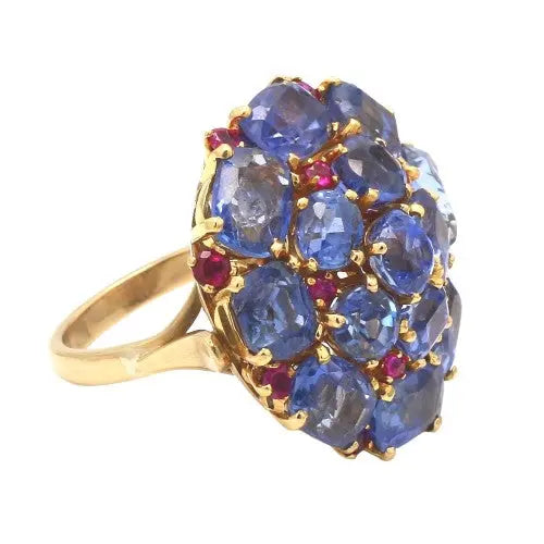 20.00ctw No Heat GIA Certified Sapphire Cluster Ring with Ruby Accents Sz. 7