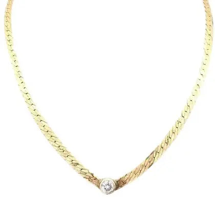 14k Yellow Gold Bezel Set Solitaire Necklace with Diamond