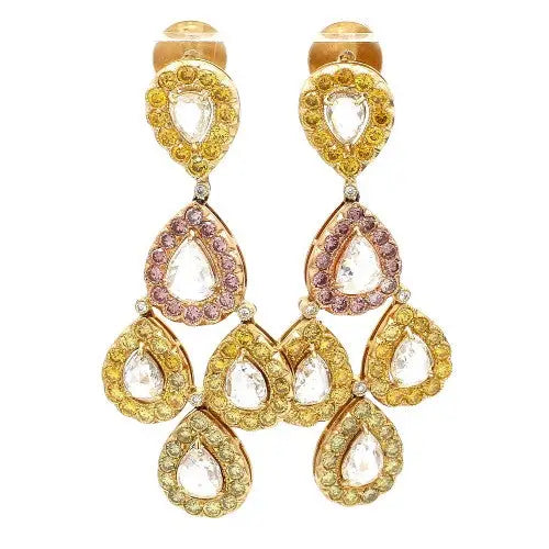 8.33ctw Pink and Yellow Diamond Rose Cut Chandelier Earrings