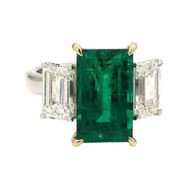 Colombian Muzo Emerald Ring with Emerald-Cut Diamond Accents