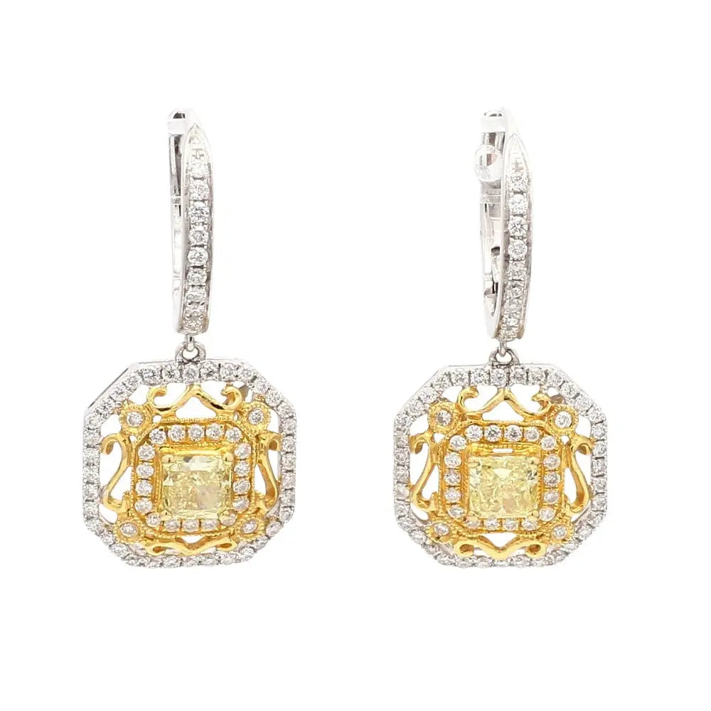 18K Yellow & White Gold Earrings with Fancy Yellow & White Diamonds
