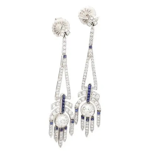 Platinum Earrings with Round Sapphire & VS1 Diamonds