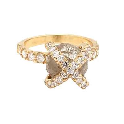 Unique 14K Yellow Gold Rough Diamond Ring Size 6.5