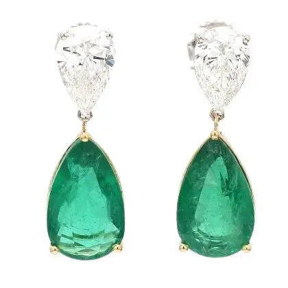 Emerald and Diamond Earrings with GIA-Certified Pear-Shaped Diamonds