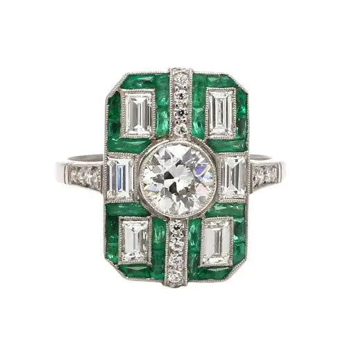 Diamond and Emerald Estate Platinum Ring Sz. 6.5