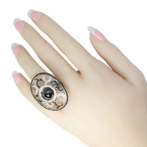 Estate Black Diamond Rose Cut & White Diamond Two-Tone Ring