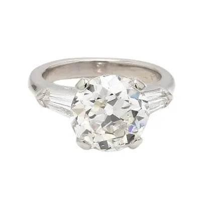 Old European Cut Diamond Ring with Baguette Accents