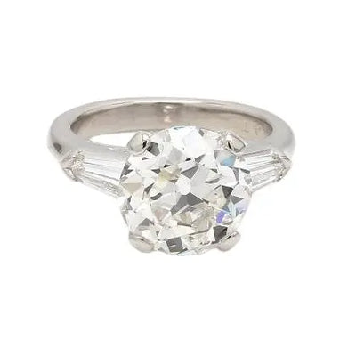 Old European Cut Diamond Ring with Baguette Accents