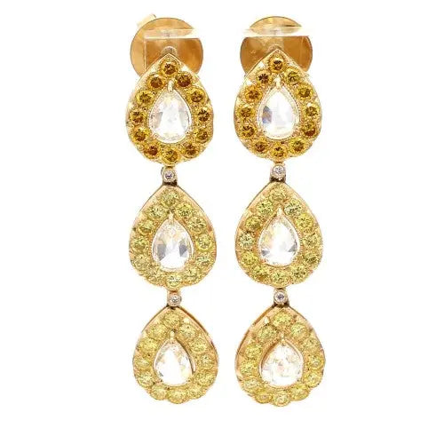 Rose Cut Diamond & Two-Tone Gold Dangle Earrings