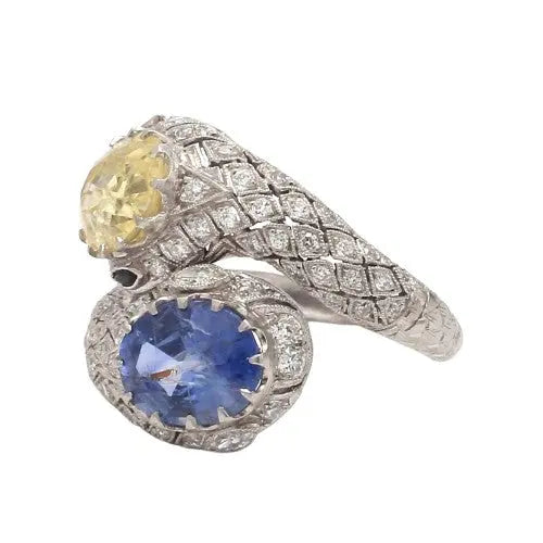 Platinum Estate Sapphire & Diamond Snake Ring Sz. 6.75