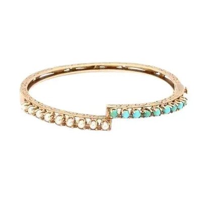 14K Rose Gold Bracelet with Turquoise and Pearls