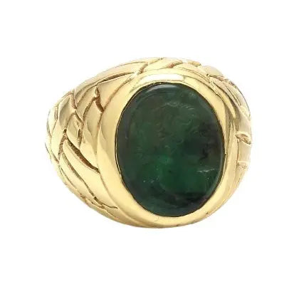 Carved Emerald Intaglio Estate 14K Gold Ring