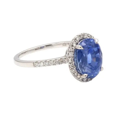 5.03ct Oval Blue Sapphire Ring with a Diamond Halo