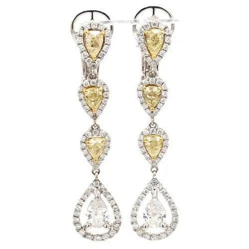 18K Gold Diamond Earrings with Round and Pear Cuts