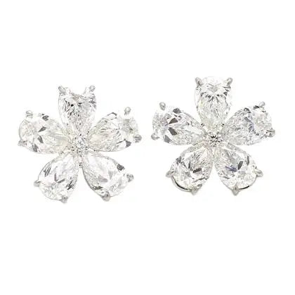 GIA-Certified Diamond Flower Earrings with Pear-Shaped Diamonds