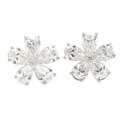 GIA-Certified Diamond Flower Earrings with Pear-Shaped Diamonds