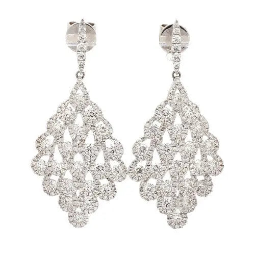 18K Gold & Diamond Dangle Earrings with Round Brilliants