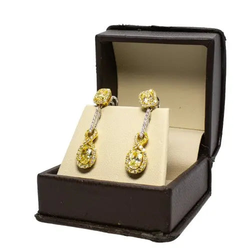 5.06ctw Fancy Yellow Cushion and Oval Diamond Drop Earrings