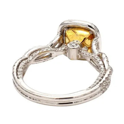 18K Yellow and White Gold Fancy Greenish Yellow Diamond Ring Size 6