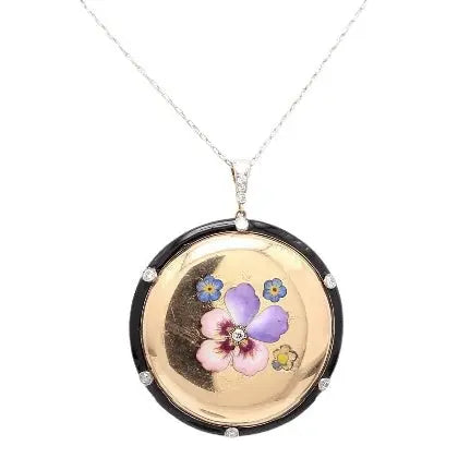 Round Brilliant Diamond and Enamel Necklace with 0.35ctw