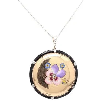Round Brilliant Diamond and Enamel Necklace with 0.35ctw
