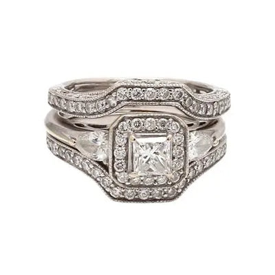 14K White Gold Princess Cut Diamond Ring Size 5.25