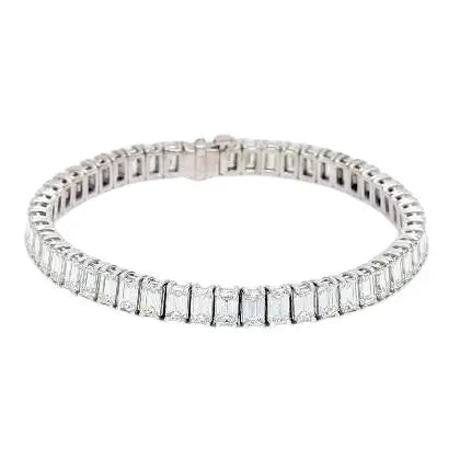 Emerald-Cut Diamond and Platinum Bracelet with 57 Stones
