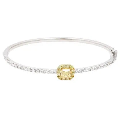 Radiant Yellow Diamond and Round White Diamond Gold Bracelet