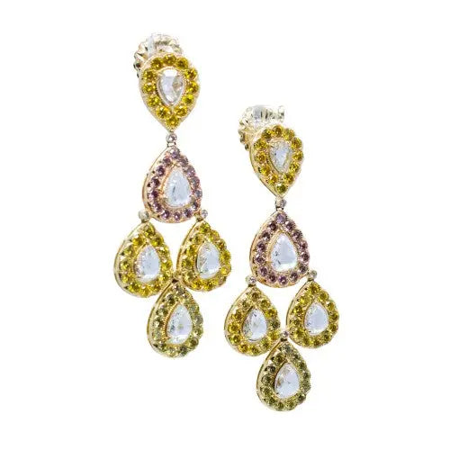 8.33ctw Pink and Yellow Diamond Rose Cut Chandelier Earrings