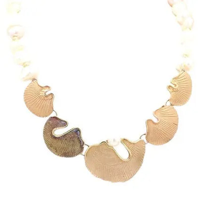 Ann Krupp Estate 14K Gold Shell Necklace with Pearls