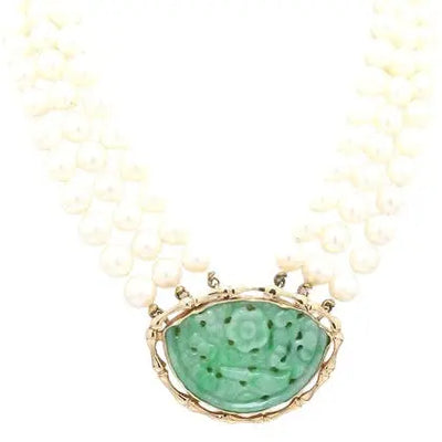 Pearl and Jade Gold Necklace