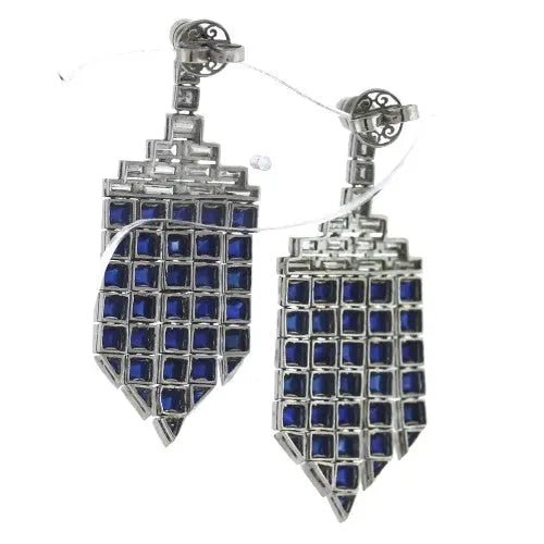 Sapphire and Diamond Antique Platinum Earrings