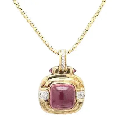 18k Yellow Gold Pendant Necklace with Pink Tourmaline and Diamonds
