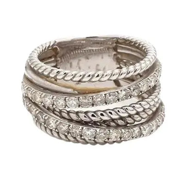 14k White Gold Crossover Ring with Diamonds