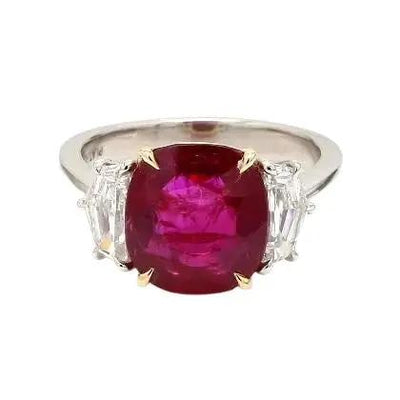 Platinum and 18K Yellow Gold Ring with Ruby and Diamonds