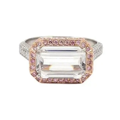 Emerald-Cut Diamond Ring with Pink and White Diamond Accents