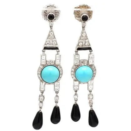 Turquoise and Multi-Stone Diamond Platinum Earrings