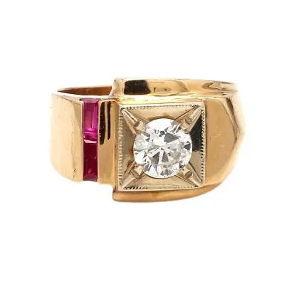 14K Yellow Gold Old European Cut Diamond Ring Size 6.75