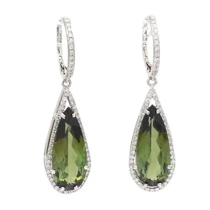 Green Tourmaline and Diamond Drop Earrings