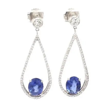 Oval Sapphire Earrings with Round Brilliant Diamond Accents