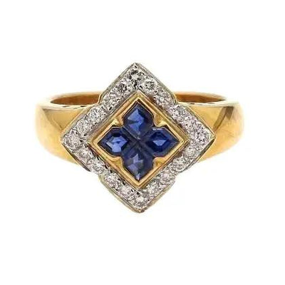 18k White & Yellow Gold Ring with Sapphires and Diamonds