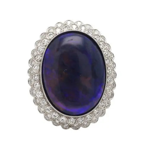 13.00ct Oval Black Opal and Diamond Ring Sz.6.75